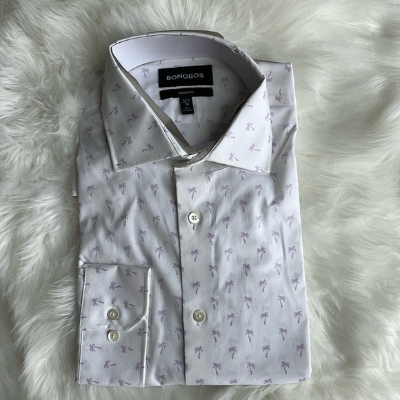 🆕 Bonobos Standard Fit  Purple Palm Trees Dress Shirt Long Sleeve Button 16.5/34 - Picture 1 of 6